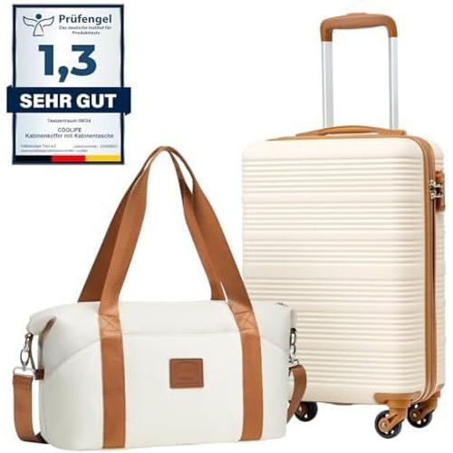 meimieshop-Set De 2 Pièces Ryanair Valise Cabine 55×35×20 Abs Valises Et 1 Bagage Cabine Leger A 4 Roues,Serrure Tsa(Blanc Marron,55×35×20 Set De Valises)