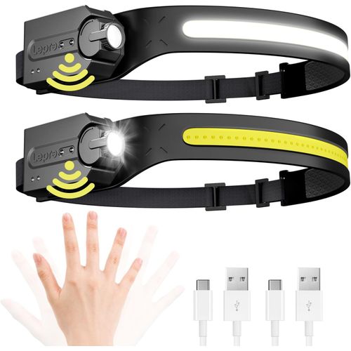 Meimieshop-Lampe Frontale Rechargeable Led,Ultra Puissante Torche Frontale Avec 5 Modes D¿Éclairage Détecteur De Mouvement,230°Cob Faisceau Large & Réglable Spotlight Pour Camping,Pêche