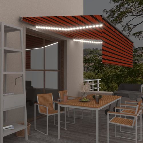 Vidaxl Auvent Automatique Store Capteur De Vent Led Orange Et Marron