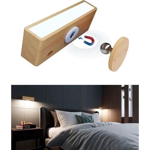 Detarzinled Applique Murale Intérieure Led Bois, Lampe De Chevet Sans Fil Rechargeable Usb Chambre, Réglage De La Lnosité, Tacti20