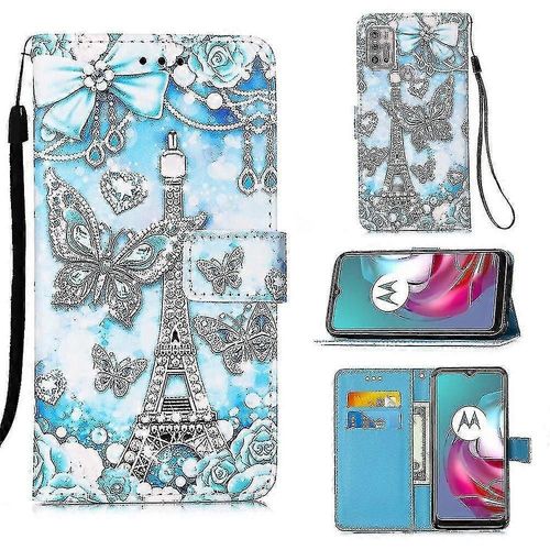 Compatible Avec Motorola Moto G30 Case De Portefeuille En Cuir En Cuir Avec Porte-Plans De Cartes Mod¿¿Le De Kickstand - Tower Butterfly