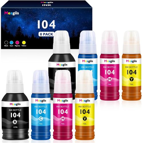 YEMAESRE-Pour 104 Encre Compatible Pour Pour 104 Pour Ecotank Et-2710 Et¿2711 Et-2715 Et-2720 Et-2726 Et-2700 Et-2750 Et-2756 Et-2810 Et-2812 Et-2865 Et-3700 (2 Noir, 2 Jaune, 2 Cyan, 2 Magenta)