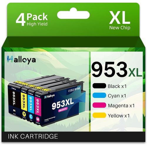 YEMAESRE-953Xl 953 Xl Cartouches D'Encre Remplacement Pour 953 Xl Compatible Pour Officejet Pro 8725 8720 8730 8210 7720 7740 8715 8710 8218 8719 8740 (Noir Cyan Magenta Jaune, 4 Pack)