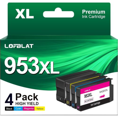 YEMAESRE-953Xl 953 Xl Cartouches D'Encre Remplacement Pour 953 Xl Compatible Pour Officejet Pro 7720 7740 8725 8720 8730 8210 8715 8710 Multifonction Imprimante (Noir Cyan Magenta Jaune, 4 Pack)