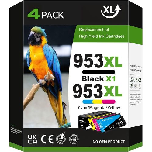 YEMAESRE-953Xl 953 Xl Lot De 4 Cartouches D'Encre Compatibles Avec 953Xl Compatible Avec Officejet Pro 8710 8715 7720 7740 7730 8720 8730 8210 8725 8715 8740 8218