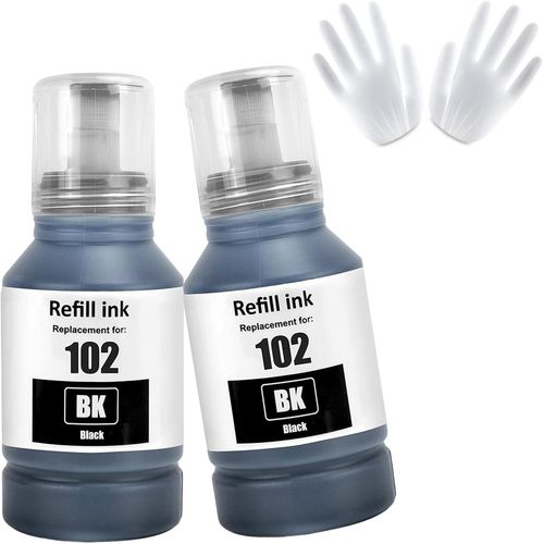 YEMAESRE-102 Encre 2 Noir Compatible Pour Ecotank Et-2750 Et-2756 Et-2850 Et-2851 Et-2856 Et-3700 Et-3750 Et-3850 Et-4500 Et-4700 Et-4750 Et-4850 Et-4856 Et-15000 Imprimante (Bk*2)
