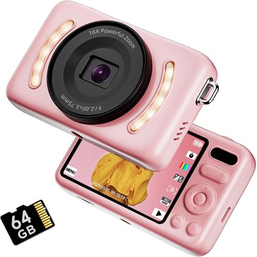 Appareil Photo Numérique Avec Carte De 64 Go Autofocus 2,7 K 64 Mp Appareil Photo Pour Enfants Avec Zoom 16X, Anti-Tremblement, Écran Hd De 7,1 Cm, Compact Et Portable, Petit Appareil Photo Numérique