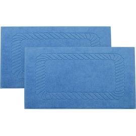 Lot De 2 Tapis De Bain, Tapis De Douche, 50x70 Cm, Coton, Bleu