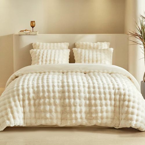Housse De Couette Peluche 220x240 Avec 2 Taies D'oreiller 65x65 Cm - Chaud Hiver Moelleux Fourrure De Lapin Peluche Parure De Lit 240x220 Avec Fermeture Éclair, Beige