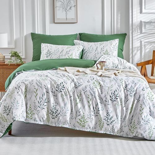 Housse De Couette 220x240 Avec 2 Taies D'oreiller 65x65 Cm - Motif D'osier Branches De Printemps - Parure De Lit 220x240 Adulte - 100% Microfibre Parure Couette Avec Fermetures Éclair, Vert