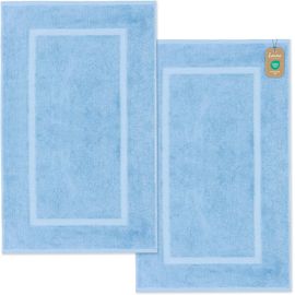 Tapis De Bain 2x50x80 Cm Série Elena - Super Absorbant Et Doux Pour La Peau - Tapis De Douche, Sol Et Toilette En Éponge Coton 100% - Bleu Dauphin