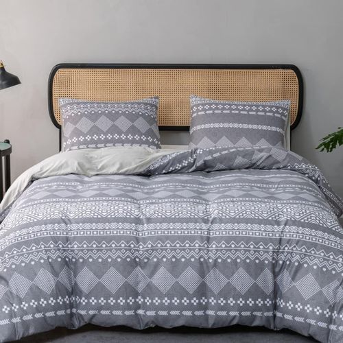 Housse De Couette 220x240 Avec 2 Taies D'oreiller 65x65 Cm - Design Bohémien - Parure De Lit 220x240 Adulte Cm - Housse Couette Avec Fermetures Éclair, Gris Foncé