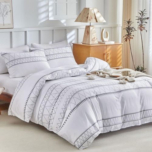 Housse De Couette 200x200 Avec 2 Taies D'oreiller 65x65 Cm - Design Bohémien - Parure De Lit 200x200 Cm - Housse Couette Avec Fermetures Éclair, Blanc