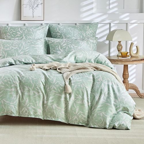 Parure De Lit Simple Réversible En Microfibre Douce Avec Housse De Couette 135 X 200 Cm Et Taie D'oreiller, Facile D`Entretien, Vert Motif Feuilles