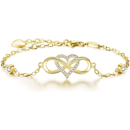 Asas456-Bracelet Pour Femme Argent 925/1000 En Or Rose Blanc Plaqué 5a Oxyde De Zirconium Rond Gourmette Infini Coeur Femme Ensemble Pour Toujours Infinity Bracelet