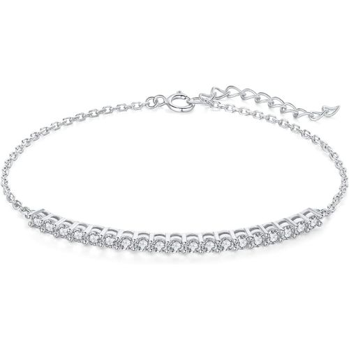 Asas456-1.1ct Eternel Bracelet Taille Rond Zircon Cubique Argent 925 Femme,Plaqué Or Jaune Or Rose Reglable Bracelet Chaine Fin Pierre Fille,Ensemble Parure De Bijoux Cadeau Anniversaire