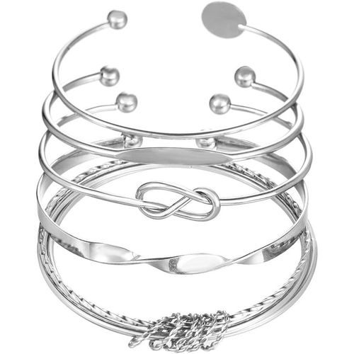 Asas456-5 Pièces Bracelet Parure De Bijoux Femme Bracelet Multiples Couches Empilable Bracelet Anneau Rond Ouvrir Mode Bijoux Accessoires Cadeau Pour Filles Fête