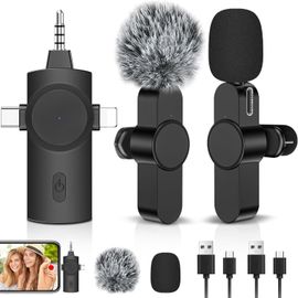 Asas456-Micro Cravate Sans Fil,Pour Iphone/Ios/Android/Pc/Laptop,3 In 1 Mini Micro-Cravate Avec Suppression Intelligente Du Bruit,Avec Prise Usb-C/3,5 Mm/Usb(Noir-1)