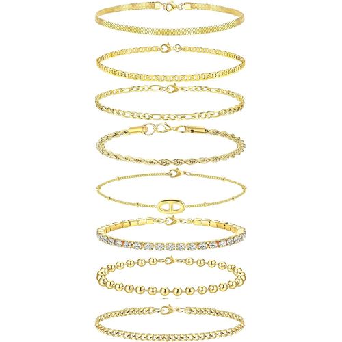 Asas456-Bracelet Chaîne Acier Inoxydable Pour Femme Réglable,Argent Bracelet Cz Plaqué Or 18k,Bracelet Chaîne Tennis Cubain Figaro Jôc Chaîne À Chevrons Twist Gourmette Bracelet Empilable Bijoux