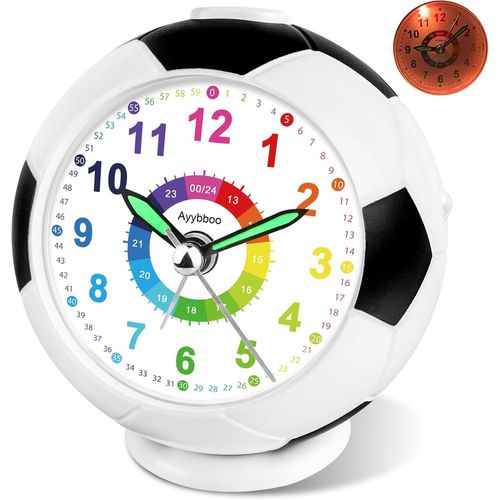 asas456-Réveil Pour Enfants Garçons Et Filles,Réveil Analogique Pour Enfants Sans Tic-Tac Football,Réveil Avec Veilleuse,Réveil Pour Enfants Pour Les Garçons Et Les Filles Débutants