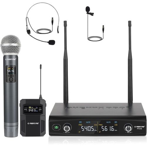 asas456-Système De Microphones Sans Fil,Avec Micro À Main/Poche/Casque/Cravates Micros,2 X 30 Fréquences Uhf,Micro Sans Fil Pour Le Chant,Le Karaoké,L'Église,Le Dj(Ptu-52-1H1B)