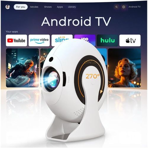 asas456-Mini Projecteur Avec Wifi Et Bluetooth,Projecteur Portable À Rotation 270° Intégré À Android 11,200Ansi Smart Projector 50« -150 » Vidéoprojecteur Pour La Maison Et L'Extérieur