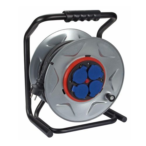 asas456-Enrouleur De Câble Professionnel,Dérouleur Câble,Rallonge Électrique Étanche,Rallonge Extérieure,4 Prises Terre Française Avec Clapets,Système Anti-Torsion,25 M,3G2.5,Gris/Noir
