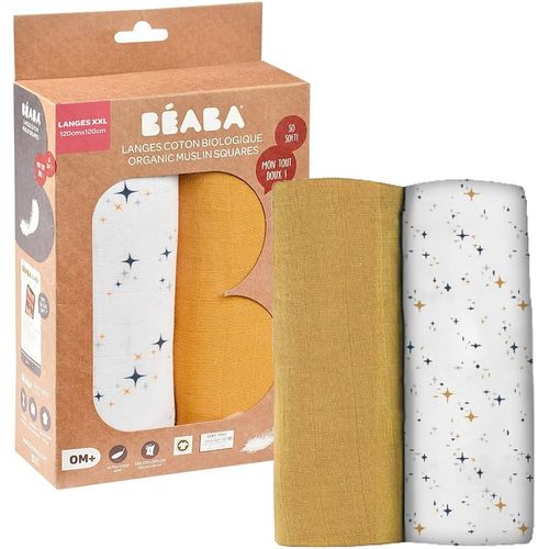 , Lot De 2 Langes Bébé, Mousseline De Coton Biologique, Multi-U S Couverture Emmaillotage, Bavoir, Couverture Nomade, Doudou, Ultra Doux, Respirant,120Cm, Ecologique Et Sain, Jaune/Étoilée
