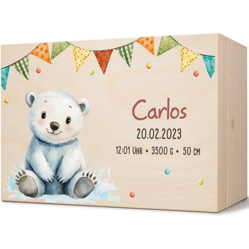 Boîte À Souvenirs Pour Bébé - Animaux De Fête Ours Polaire - Personnalisable Avec Nom Et Date - Boîte En Bois Pour Filles Et Garçons - Cadeau De Naissance - Boîte À Souvenirs Pour