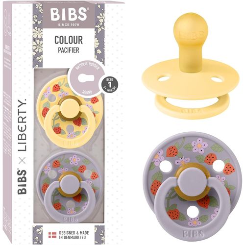 Colour Liberty Tétine. Lot De 2 Sucettes. Sans Bisphénol A, Téterelle Ronde. Latex De Caoutchouc Naturel, Fabriqué Au Danemark, Taille 1 (0-6 Mois), Strawberries And Cream Pale Butter Mix
