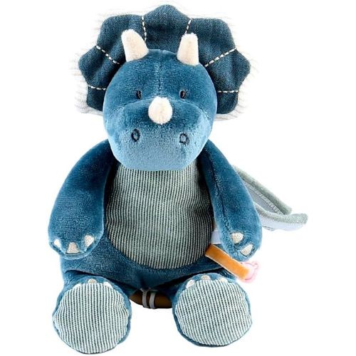 - Mini Peluche Musicale Ops - Doudou Dinosaure En Veloudoux + Anneau En Bois - Éveil Musical - Cadeau Bébé