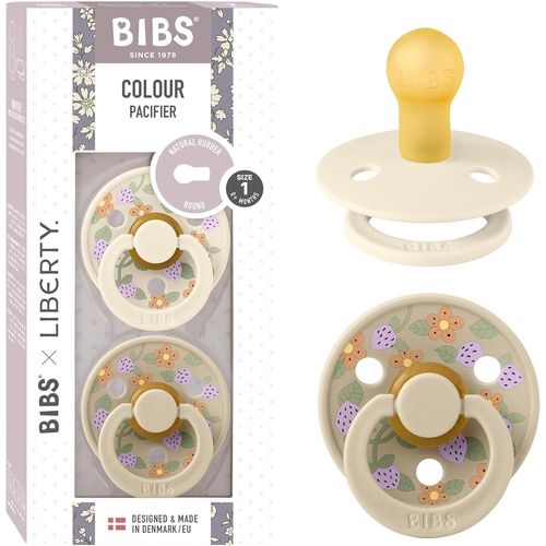 Colour Liberty Tétine. Lot De 2 Sucettes. Sans Bisphénol A, Téterelle Ronde. Latex De Caoutchouc Naturel, Fabriqué Au Danemark, Taille 1 (0-6 Mois), Strawberries And Cream Ivory Mix