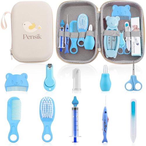 - Trousse De Soin Bébé Garçon Complète - Kit Naissance Puériculture - 12 Accessoires Essentiels Dont Thermomètre De Bain, Thermomètre Digital - Voyages Et Maison- Idéal Pour Un Cadeau (Bleu)