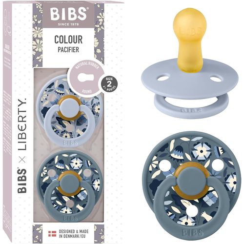 Colour Liberty Tétine. Lot De 2 Sucettes. Sans Bisphénol A, Téterelle Ronde. Latex De Caoutchouc Naturel, Fabriqué Au Danemark, Taille 2 (6-18 Mois), Bobo Dusty Blue Mix