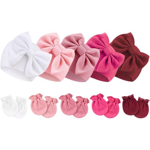 Bonnets De Naissance Et Moufles De Protection Coton - 5 Pcs Bonnets Coordonnés Et 5 Paires Mitaines Scratch De Protection Child Bébé Fille Garçon