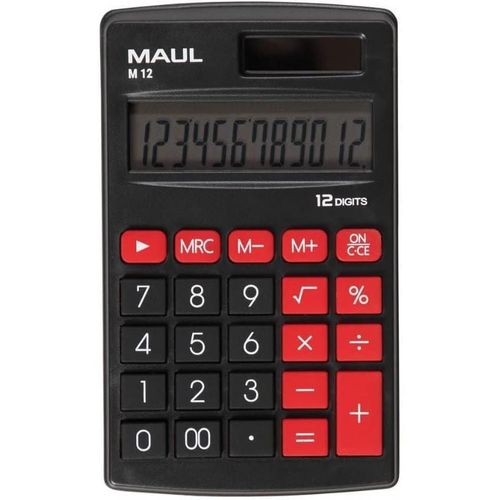 Maul Calculatrice Poche M12 Pile Et Solaire 12 Chiffres 69x115mm Noir