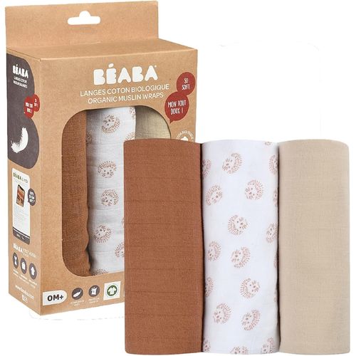 , Lot De 3 Langes Bébé, Mousseline De Coton Biologique, Multi-U S Bavoir, Couverture Nomade, Doudou, Ultra Doux, Respirant, 70X70, Ecologique Et Sain, Motif Hérisson