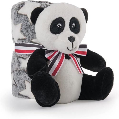 Couverture Bebe Avec Animal En Peluche Douce - Plaid Gris Blanc Avec Doudou Panda Petit Enfant 0 1 2 3 Ans - Cadeau De Naissance Bebe Fille Garcon Tissu Moelleux Chaud - 120x80 Cm - (Panda)