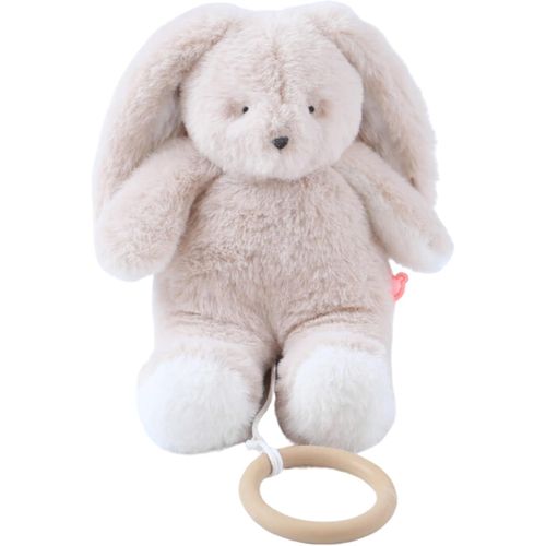 - Mini Peluche Musicale Moka - Doudou En Coton Bio + Anneau En Bois - Éveil Musical - Cadeau Bébé