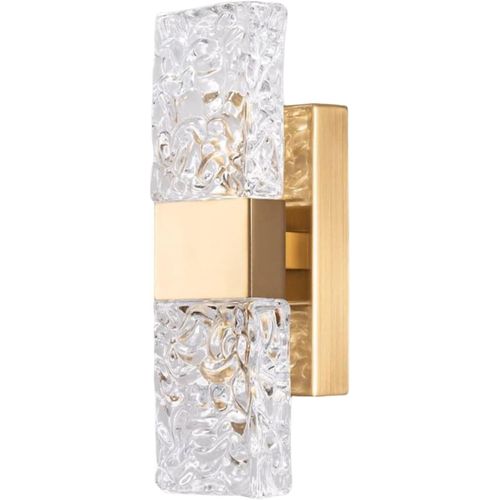 Appliques Murales Led 5w Dorées | Applique Murale Moderne En Cristal Avec Abat-Jour Rectangulaire En Verre À Motif D'eau | Lampe De Vanité Pour Salle De Bain | Luminaire Décoratif Pour Chambre À
