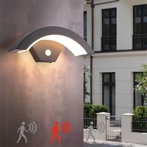 Led Extérieure/Intérieure Applique Murale À Induction, 24W Extérieures Patio Luminaire Mural Avec Détecteur De Mouvement Noir Lampe Murale Moderne Ip65 Escalier Couloir Balcon (Lumière Blanche 6000K)