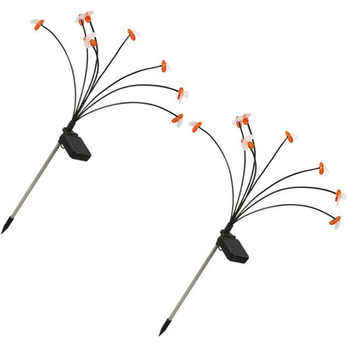 Lot De 2 Lampes Solaires En Forme D'abeille Pour Extérieur Luminaire De Jardin De Terrasse D'allée Double Carré Éclairage D'extérieur Ampoules Poteaux