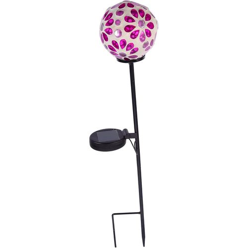 Lampe De Cour Décorative En Forme De Boule Motif Floral Délicat Luminaire Décoratif De Jardin Solaire Violet Éclairage Étanche Pour Allée Cour Mosaïque En Verre Pour Allée