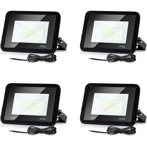 4er Projecteur Extérieur À Led, Éclairage Extérieur 20w, Blanche Lumière Du Jour 6000k 1700lm Projecteur Super Lumineux Pour Éclairage De Chemin Éclairage De Jardin Terrain De Sport Cour