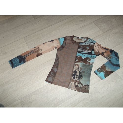 Tee Shirt Promod Voile Tons Marrons Et Turquoises 38 Tbe