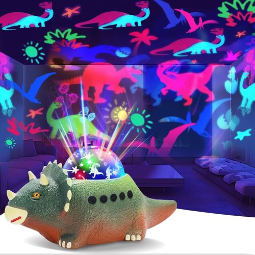 Ershi-Veilleuse Dinosaure Etoile Projection, Dinausore Lampe Avec 360° Rotation, 7 Couleurs, 14 Musique, Jouet Dinosaure Rampant, [3