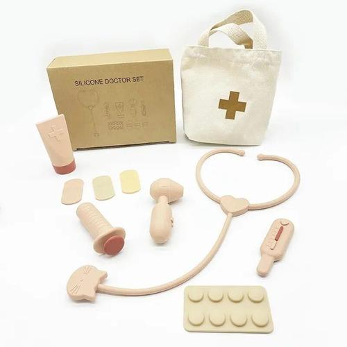 Rose - Ensemble De Jeu De Médecin En Silicone Pour Bébé, Kit D'infirmière, Jouets D'apprentissage Hospitalier, Qualité Alimentaire, Jeu De Simulation Sûr