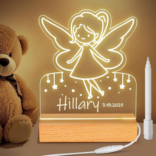 ERSHI-Veilleuse Bébé Personnalisé, Peut écrire le Nom et la Date, Personnalisé Elfe Lampe Chevet Enfant, Idee Cadeau Bapteme, Deco[2