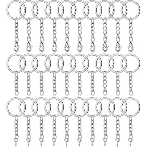ERSHI-Anneau Porte Clé avec Chaîne,30 pcs 25 mm Argent Attache Porte Clé Split Porte Clef Anneaux,pour Bricolage Fabrication de Bi[1