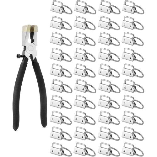 ERSHI-Lot de 40 ébauches de lanière en argent avec porte-clés et 1 pince à sertir, pour sangle de 25 mm de large[788]